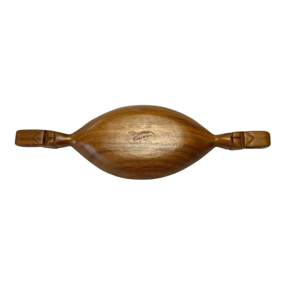 Vintage Emesco Hand Carved Wooden Tiki Double Bowl Hawaii 22 Inch
